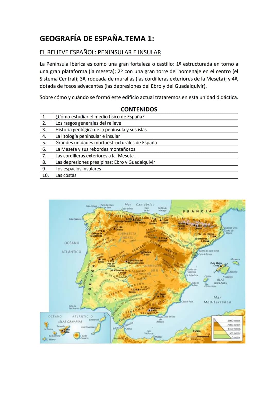 # GEOGRAFÍA DE ESPAÑA.TEMA 1:
## EL RELIEVE ESPAÑOL: PENINSULAR E INSULAR
La Península Ibérica es como una gran fortaleza o castillo: 1º e