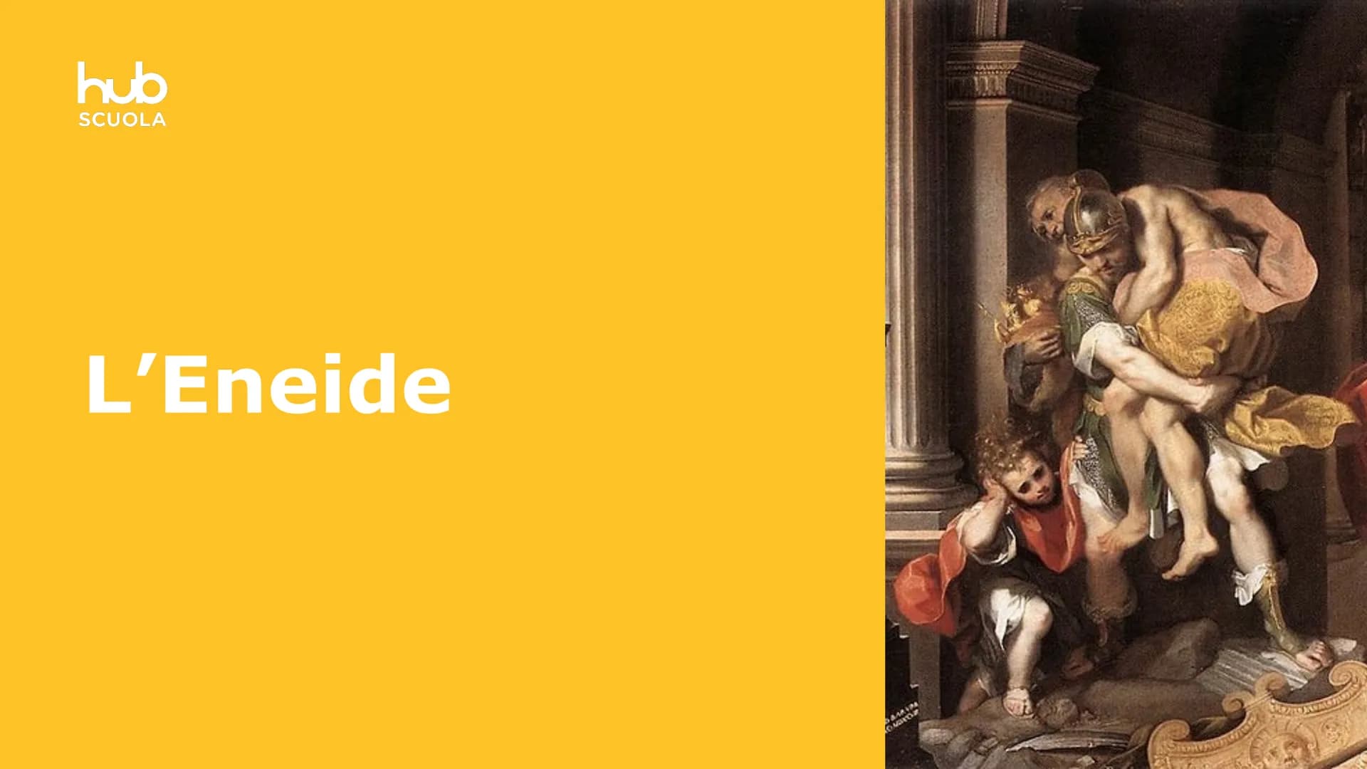 # hub
SCUOLA
# L'Eneide # Definizione
L'Eneide è un poema epico in
latino composto da Virgilio a
partire, circa, dal 29 a.C. e
lsciato inc