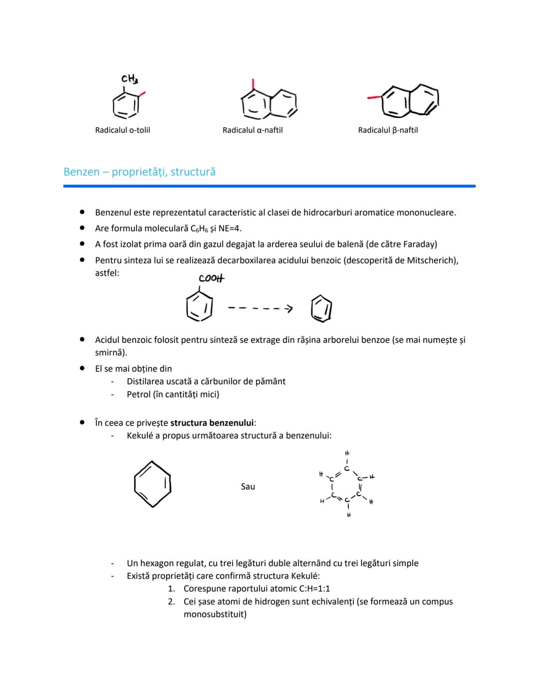 Clasificare
Compuşii aromatici
1. Hidrocarburi mononucleare
1.1. Fără catenă laterală
benzen
1.2. Cu catenă laterală saturată
Au formula