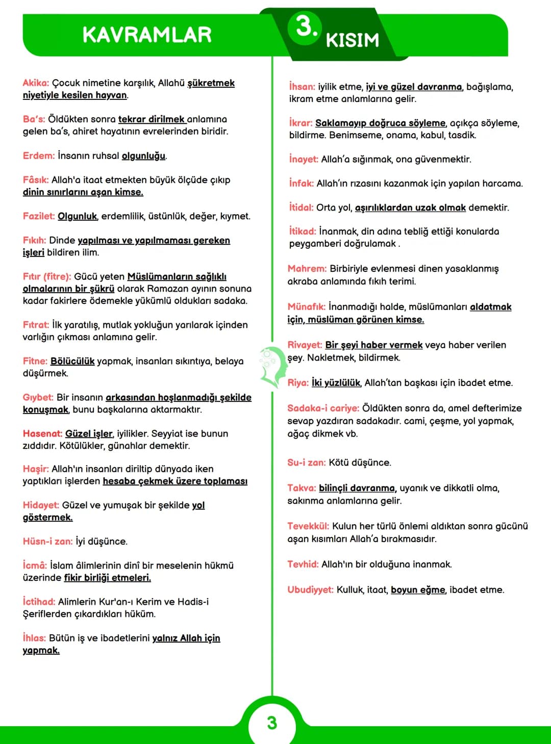 # KAVRAMLAR
Temel İnanç Esasları
Zâtî (Yalnız Allaha Mahsus) Sıfatlar:
* Vücud: Var olmak
* Kıdem: başlangıcı yoktur.
* Beka: sonu