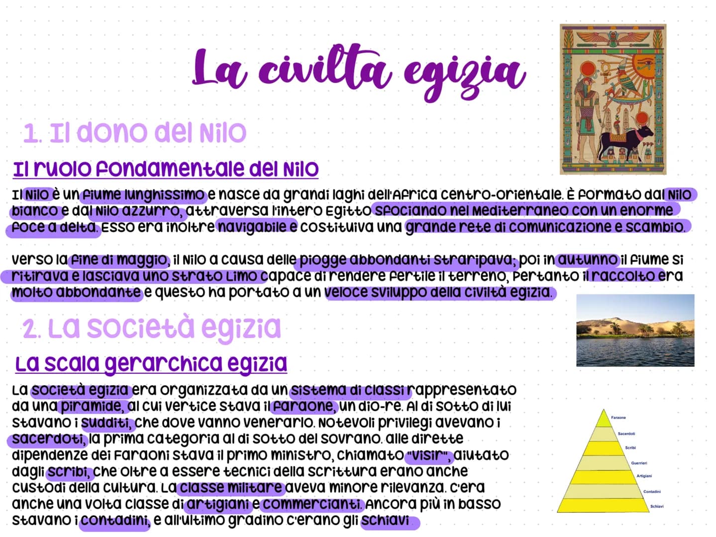 # La civilta egizia
1. Il dono del Nilo
Il ruolo fondamentale del Nilo
Il Nilo è un fiume lunghissimo e nasce da grandi laghi dell'Africa
