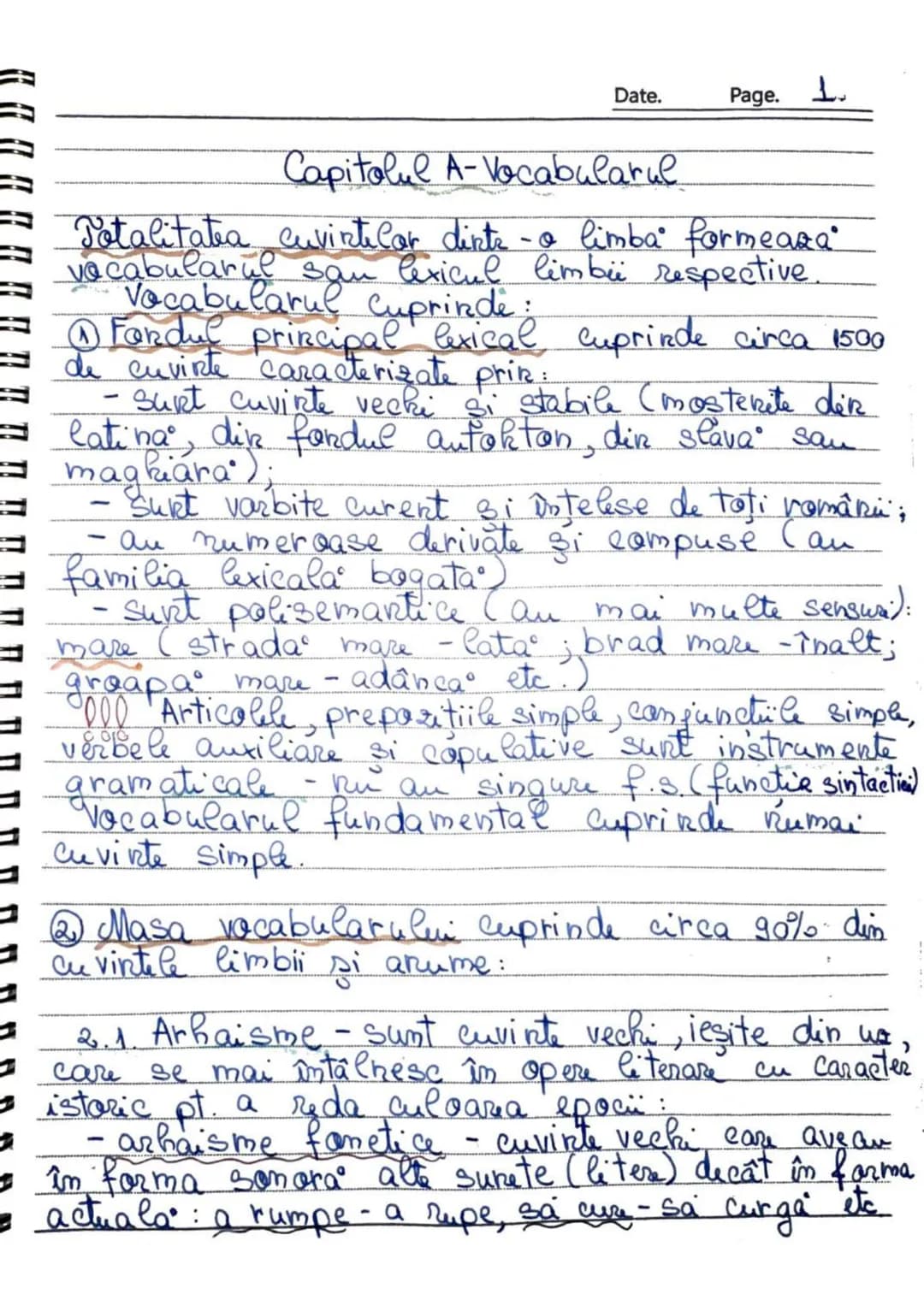 Date. Page. 1.
Capitolul A-Vocabularul
Potalitatea cuvinte Car dirts - o limba formeaza
cabularul sam lexicul limbii respective.
Vocabular