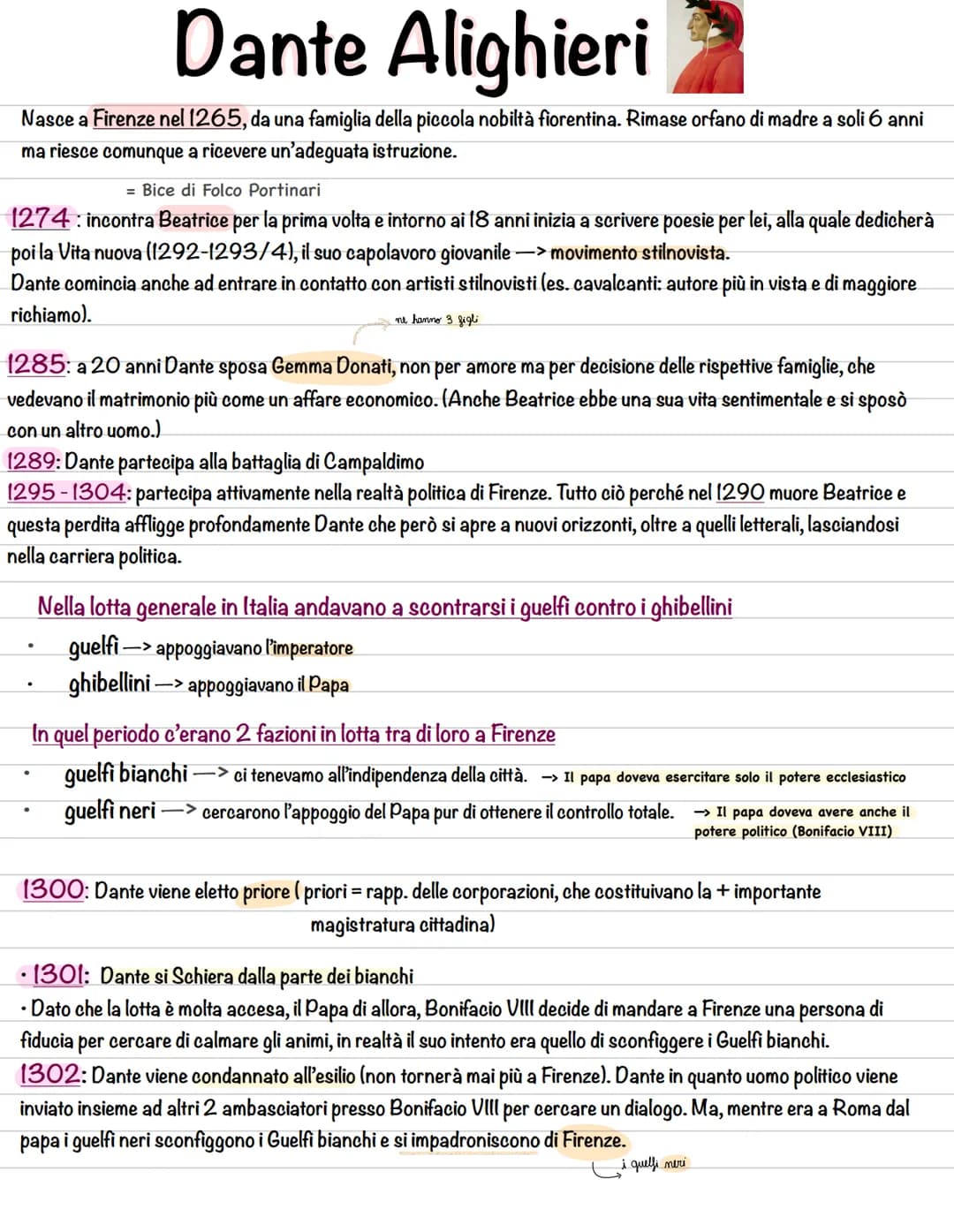 # Dante Alighieri
Nasce a Firenze nel 1265, da una famiglia della piccola nobiltà fiorentina. Rimase orfano di madre a soli 6 anni
ma ries