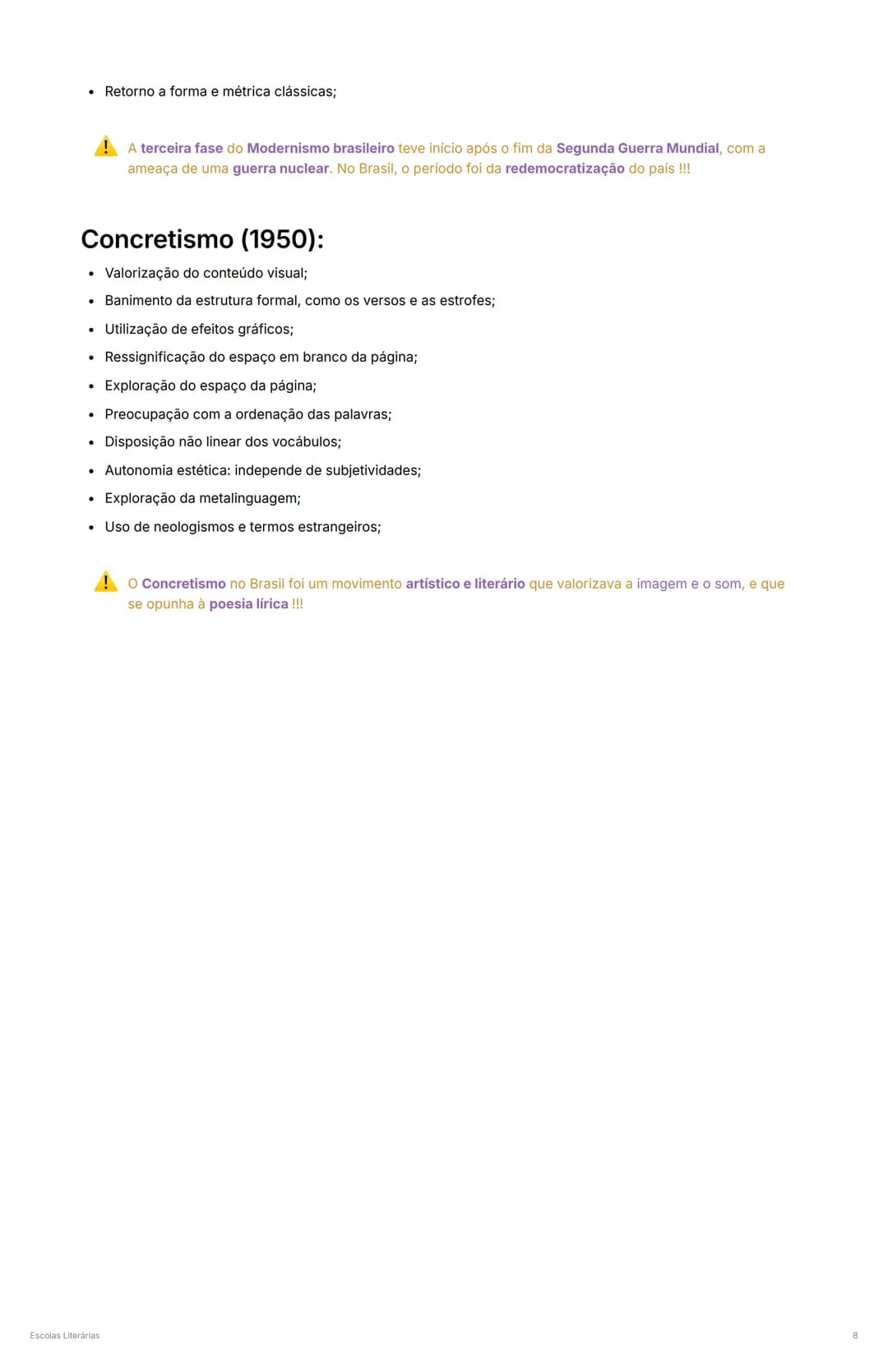 # Escolas Literárias
* Criado @February 4, 2025 11:16 AM
* Aula LITERATURA
* Revisado
## MOVIMENTOS LITERÁRIOS BRASILEIROS ATÉ O SÉCULO XI