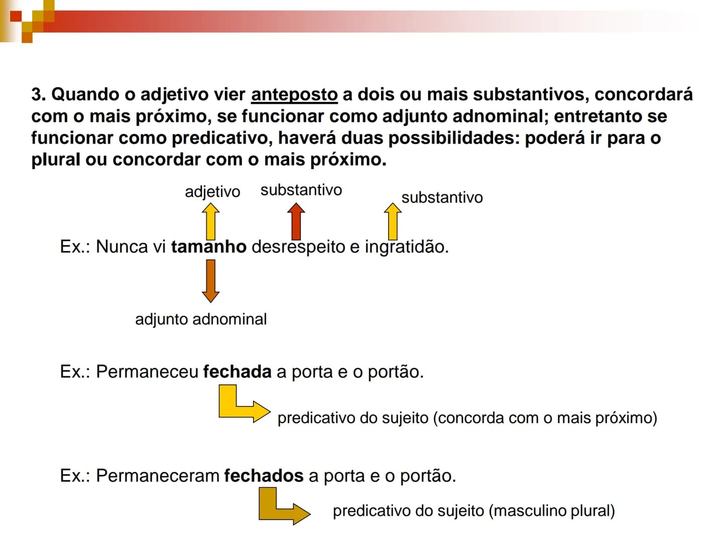 Concordância
Nominal # Concordância Nominal
Regra Geral
O artigo, o pronome, o numeral e o adjetivo devem concordar em gênero e
número com