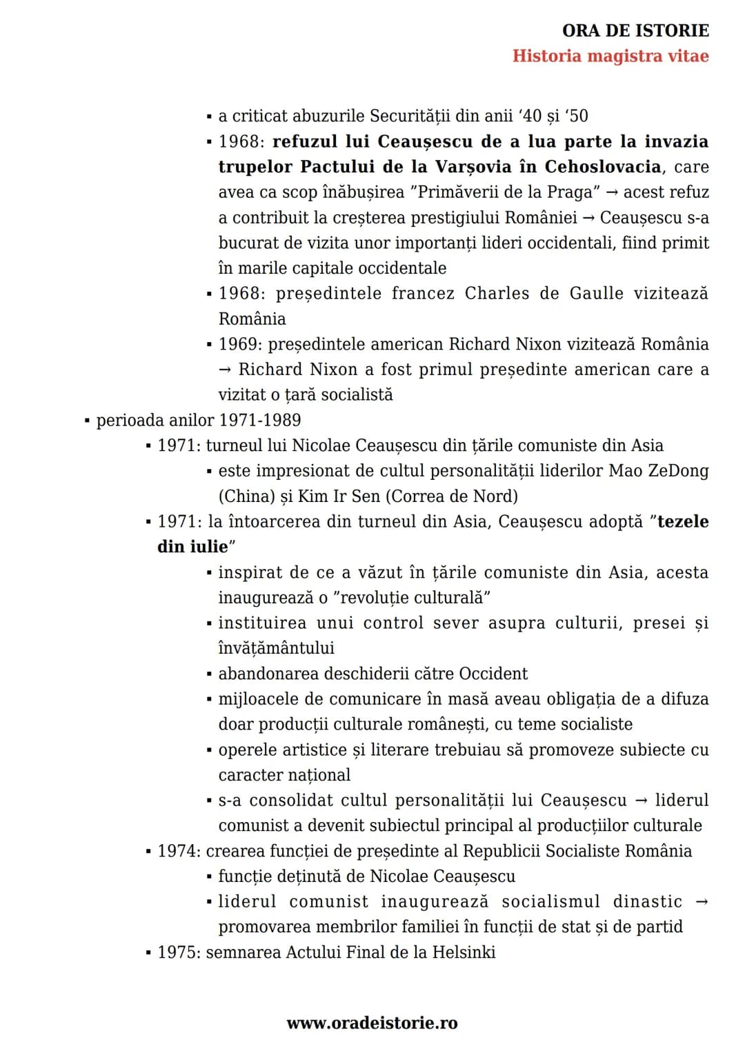 # ORA DE ISTORIE
Historia magistra vitae
România postbelică. Stalinism,
național-comunism și disidență
anticomunistă. Construcția
democrați