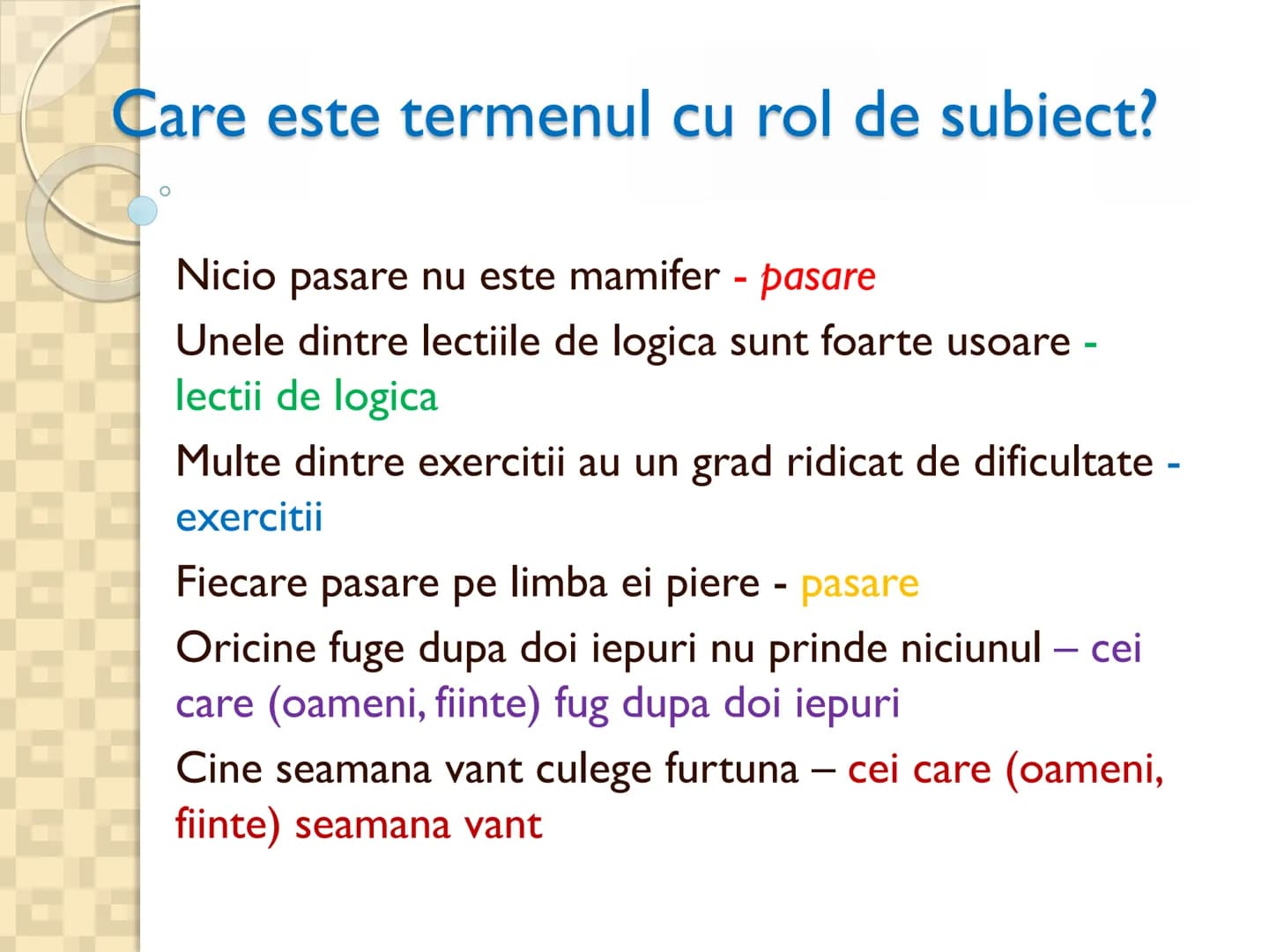 # PROPOZITIILE CATEGORICE
* Sunt cele mai simple propoziții logice
* Sunt propozitiile in care un termen se afirma (raport de
conco