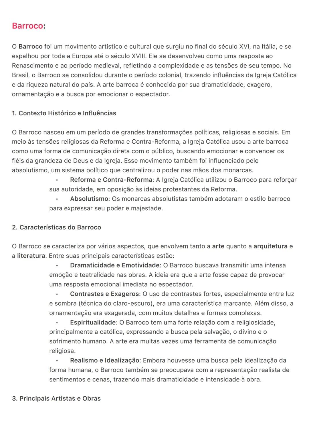 # Barroco:
O Barroco foi um movimento artístico e cultural que surgiu no final do século XVI, na Itália, e se
espalhou por toda a Europa at