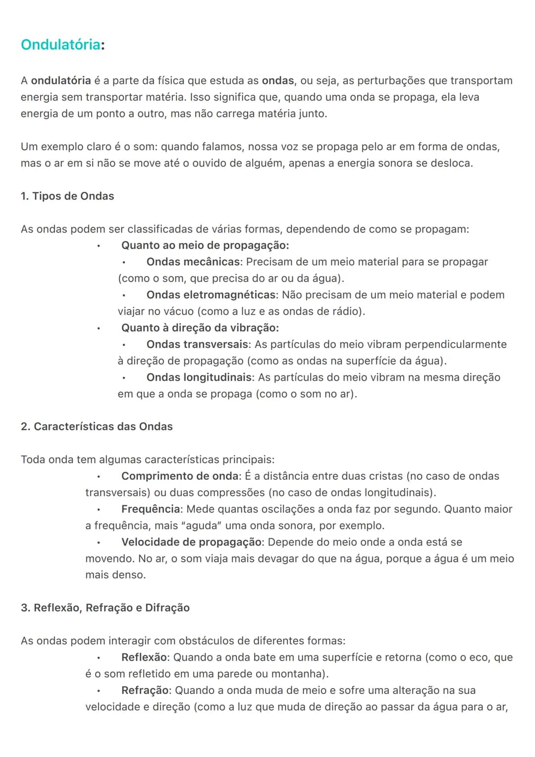 # Ondulatória:
A ondulatória é a parte da física que estuda as ondas, ou seja, as perturbações que transportam
ergia sem transportar matéri