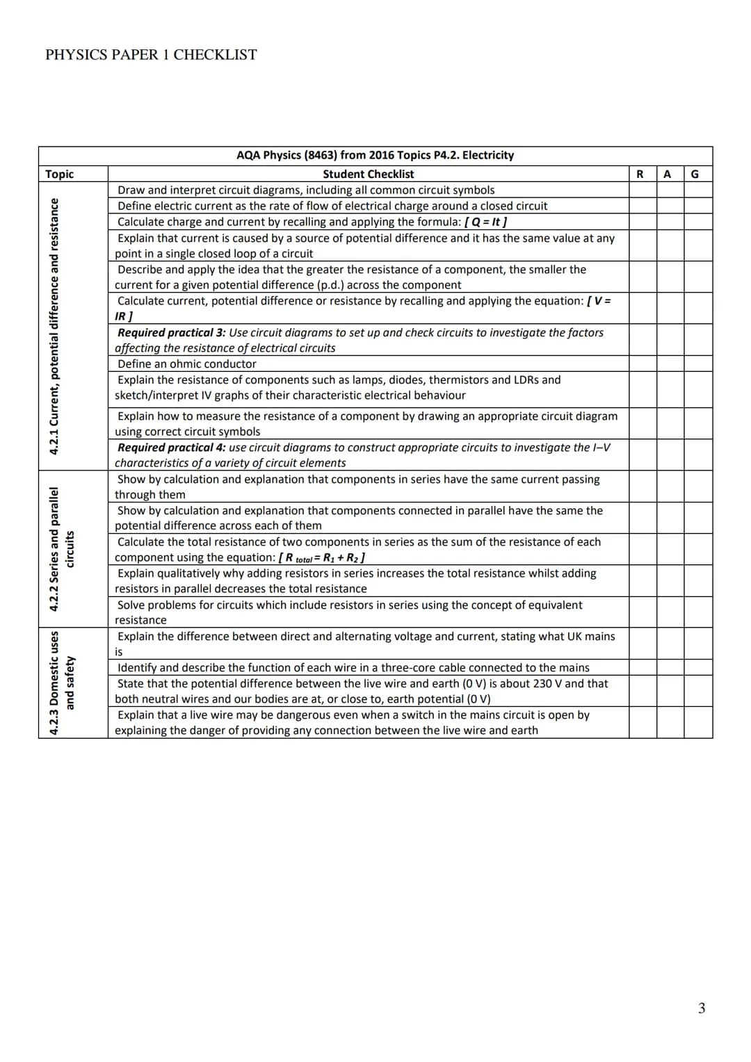 PHYSICS PAPER 1 CHECKLIST
Topic
4.1.1 Energy changes in a system, and the
ways energy is
stored before and after such changes
4.1.2 Conse