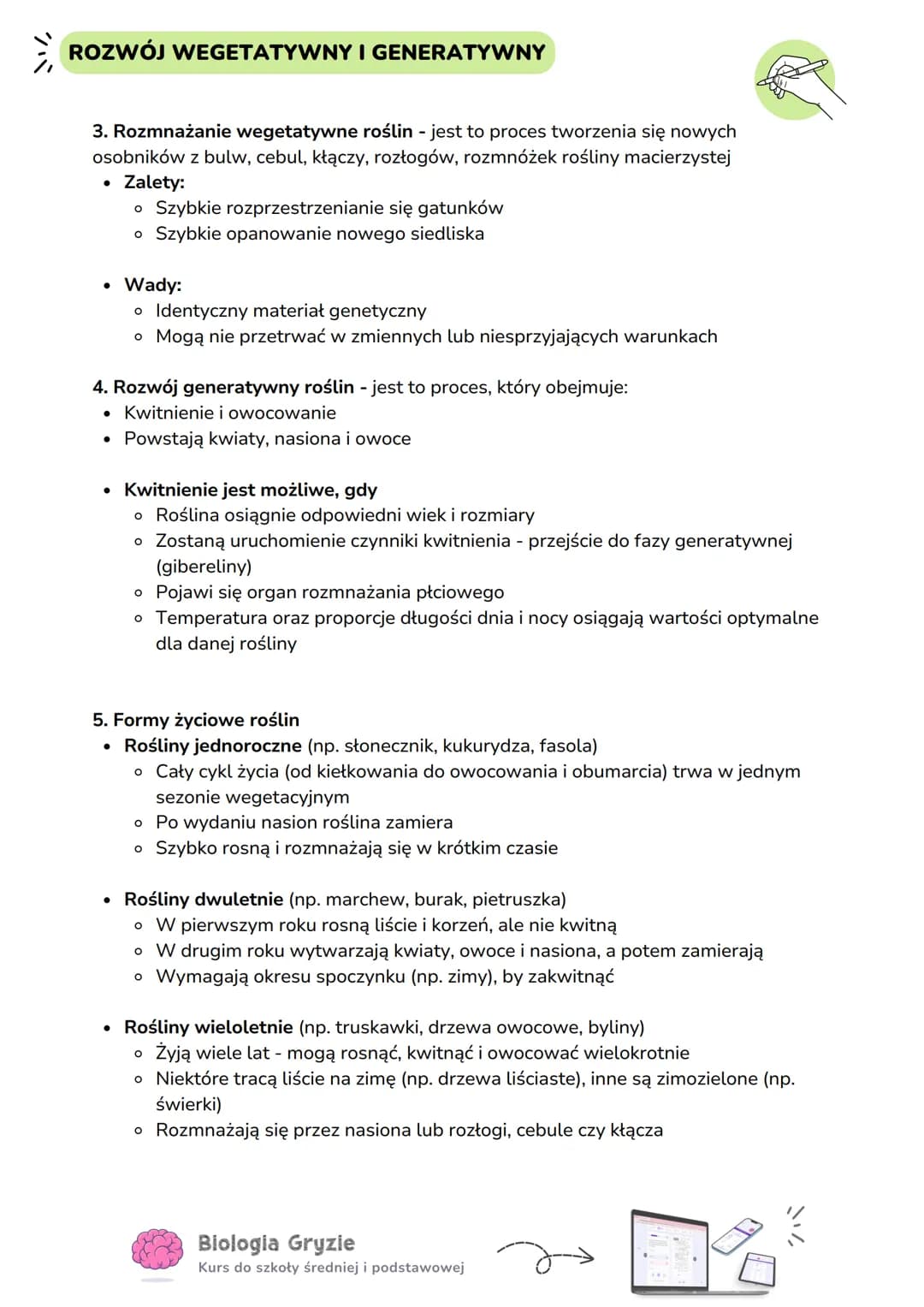 # ROZWÓJ WEGETATYWNY I GENERATYWNY
1. Rozwój wegetatywny rośliny - jest to proces który obejmuje:
* Wzrost rośliny (może trwać kilka/kilka