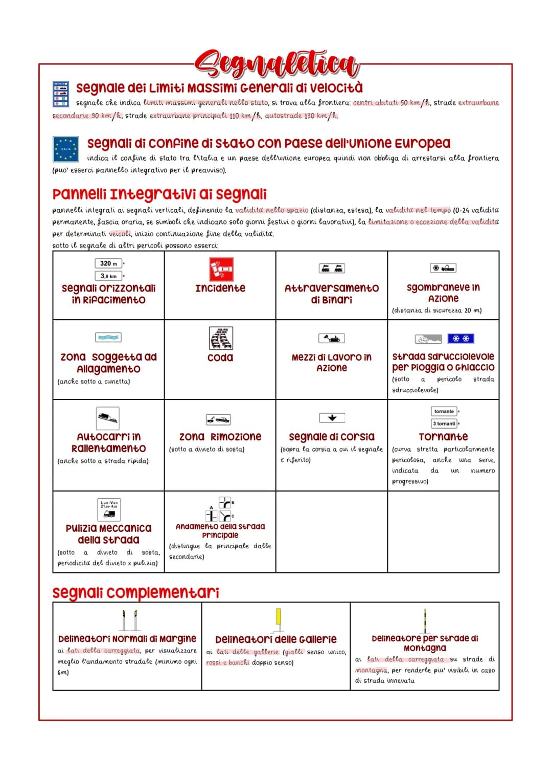 # Segnaletica
capitoli 2-3-4-5-6-7-8-9-10
## segnaletica verticale
segnali di pericolo
segnali verticali di forma triangolare, posti a 150m