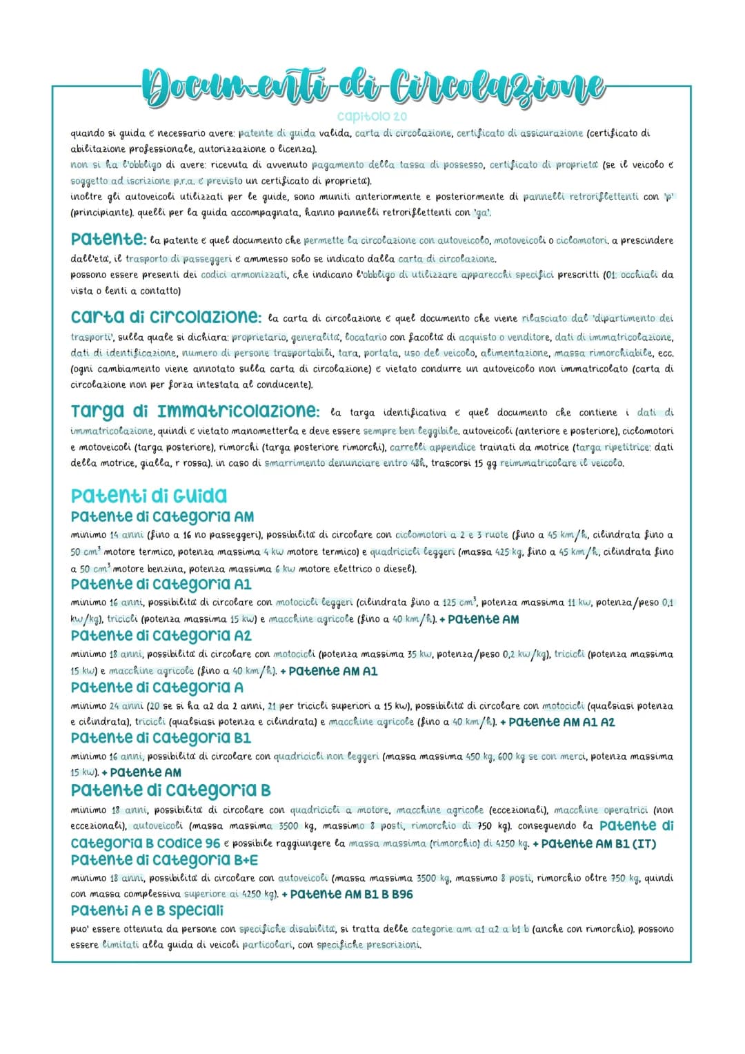 # Docun-enti di Circolazione
capitolo 20
quando si quida e necessario avere: patente di guida valida, carta di circolazione, certificato di