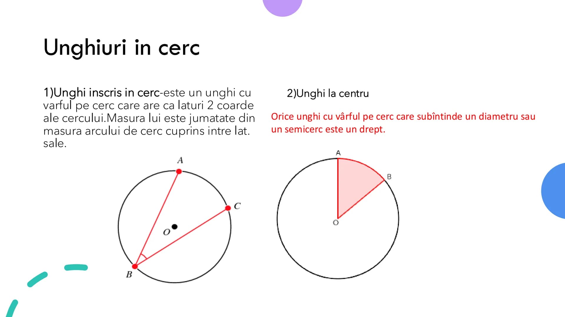 CERCUL Multimea tuturor punctelor dintr-un plan
egal departate de un pct. fix se numeste
cerc.
DEFINITIE • Coarda e un segment care uneste