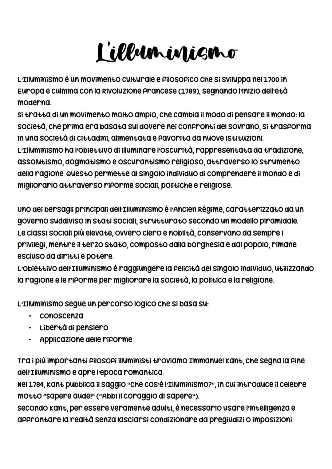 # Lilluminismo
L'Illuminismo è un movimento culturale e filosofico che si sviluppa nel 1700 in
Europa e culmina con la rivoluzione francese