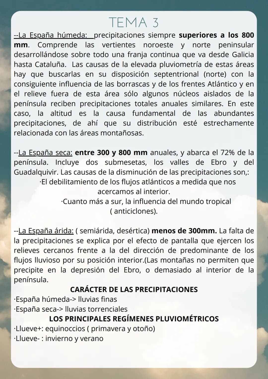 # TEMA 3
# EL CLIMA
Tiempo: la situación atmosférica en un lugar y momento
determinado.
Clima: es la sucesión de estados atmosféricos que