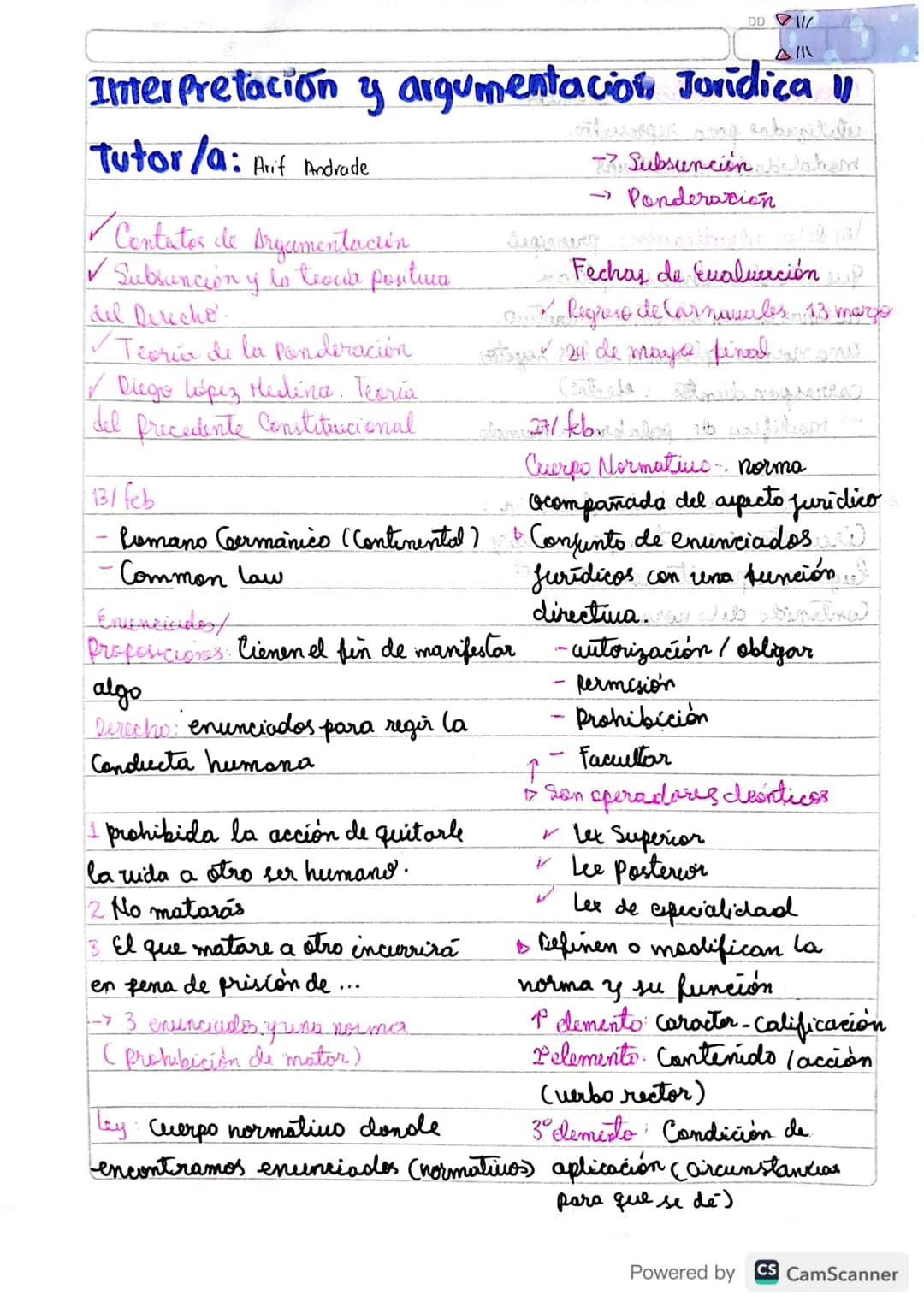 # Interpretación y argumentación Juridica 11
Tutor/a: Arif Andrade
✓ Contatos de Argamentación
✓Subsunción y to teou'r pontura
del Derech