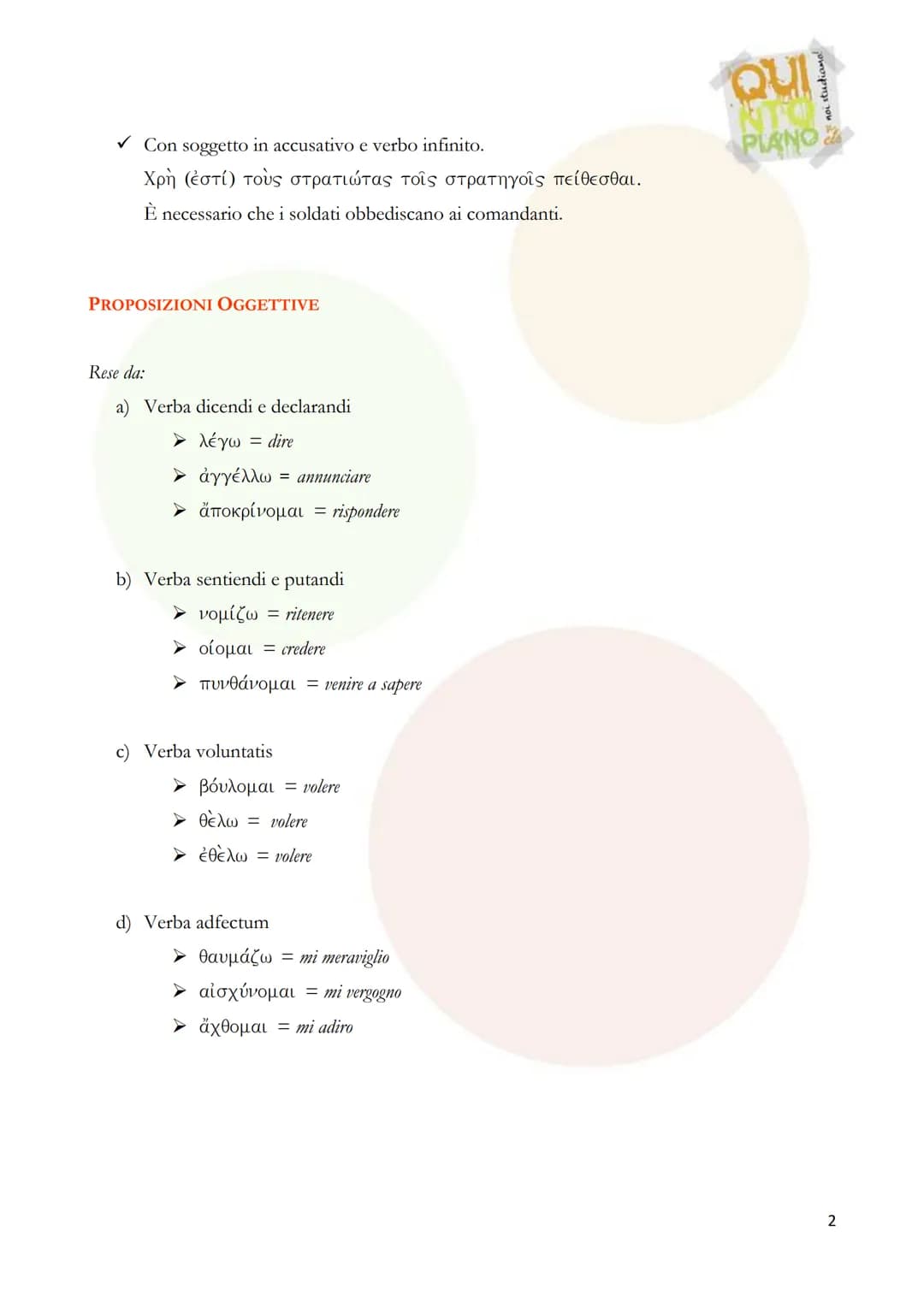 # PROPOSIZIONI SUBORDINATE
PROPOSIZIONI SOGGETTIVE
Introdotte da.
a) Locuzioni Impersonali e verbi impersonali.
> χρή = è necessario
➤