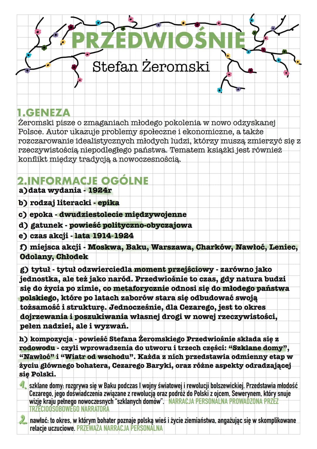 # PRZEDWIOSNIE
Stefan Żeromski
1.GENEZA
Żeromski pisze o zmaganiach młodego pokolenia w nowo odzyskanej
Polsce. Autor ukazuje problemy sp