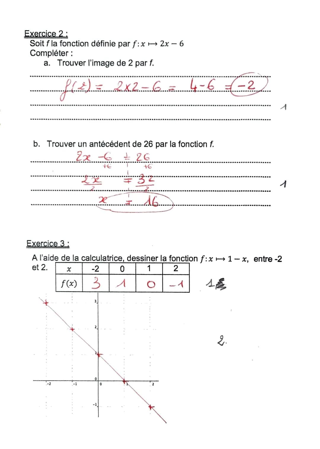 Nom - Prénom :....Correction.
/01/2025
Contrôle de leçon, 3ième. (Sujet A)
Exercice 1:
3
2
-3
-2
-1
0
2
3
-1
5
Par lecture graphiqu