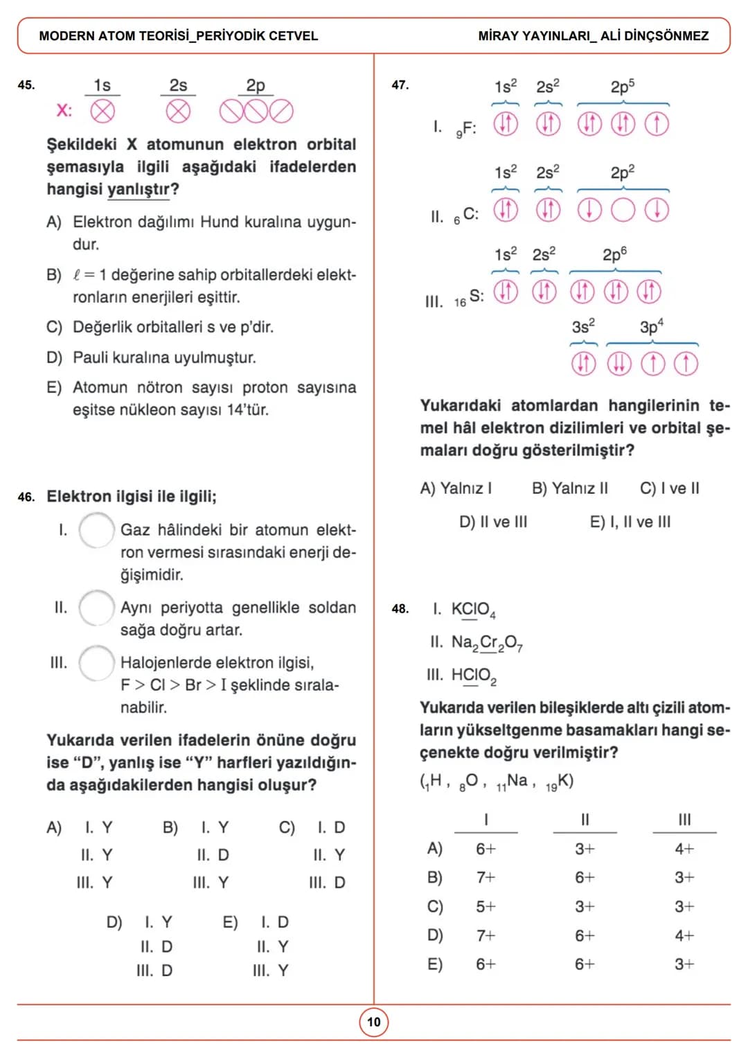 # MODERN ATOM TEORİSİ_PERİYODİK
CETVEL
Gelecek, bugünden hazırlananlara aittir.
1.
3.
X
X
X
y
y
d orbitali için
I değeri 3'tür.
3px
3