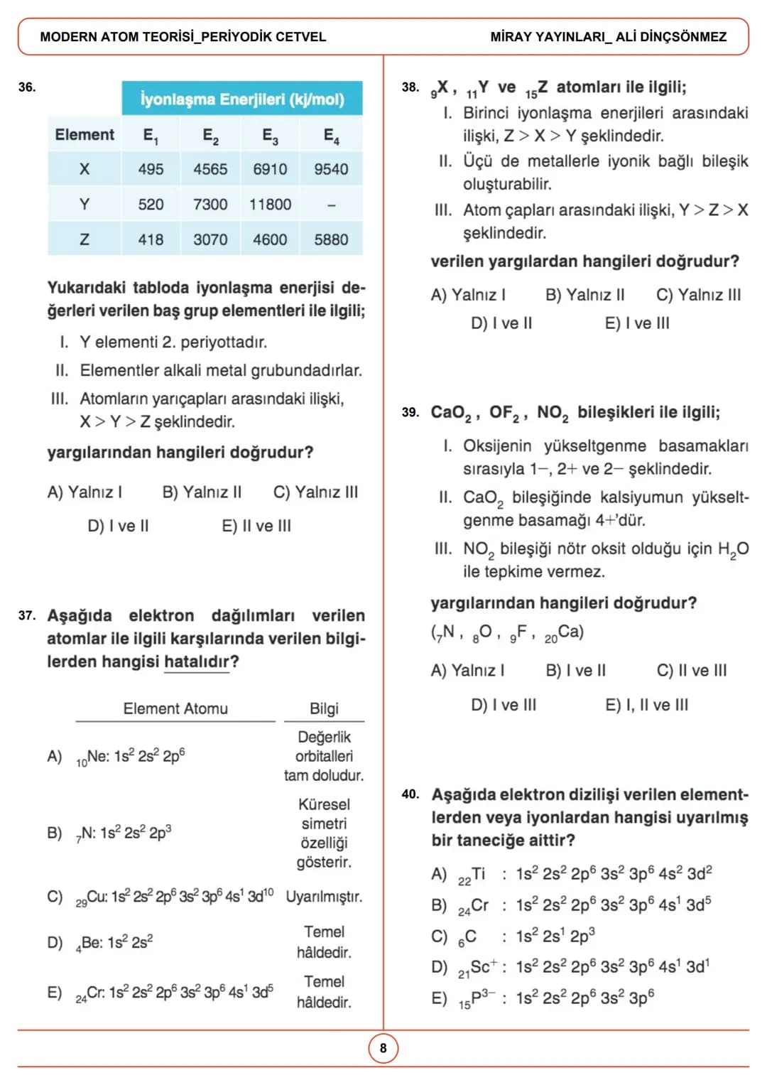 # MODERN ATOM TEORİSİ_PERİYODİK
CETVEL
Gelecek, bugünden hazırlananlara aittir.
1.
3.
X
X
X
y
y
d orbitali için
I değeri 3'tür.
3px
3