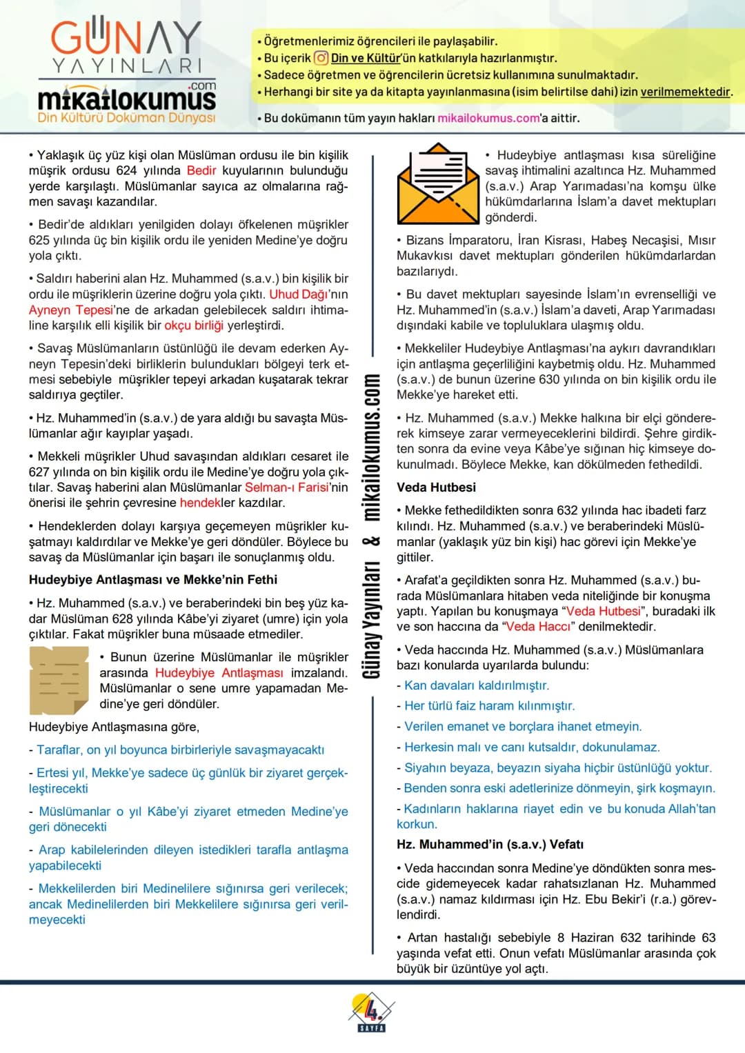 6.
SINIF
GUNAY
ΥΛΥΙΝΙARI
.com
mikailokumus
Din Kültürü Doküman Dünyası
4.
ÜNİTE
HZ. MUHAMMED'İN HAYATI
HZ. MUHAMMED'İN (S.A.V.) DAVETİ: MEKK