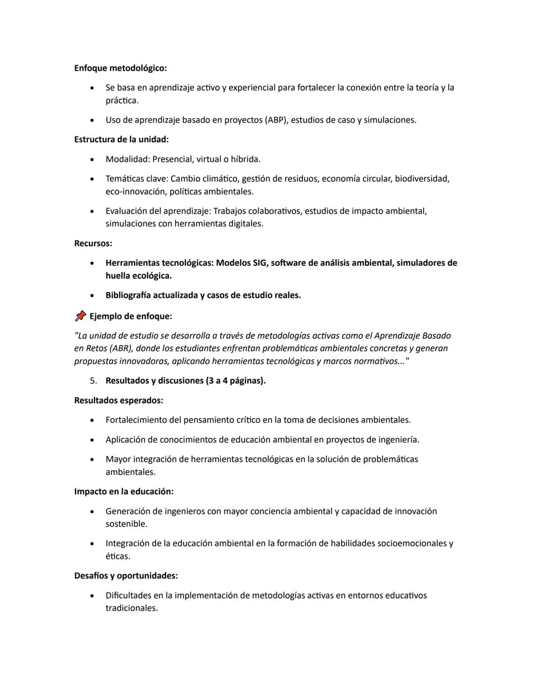 # 1. Título
Debe ser claro, preciso y reflejar la integración de la educación ambiental en la formación de
ingenieros.
# 2. Resumen.
*