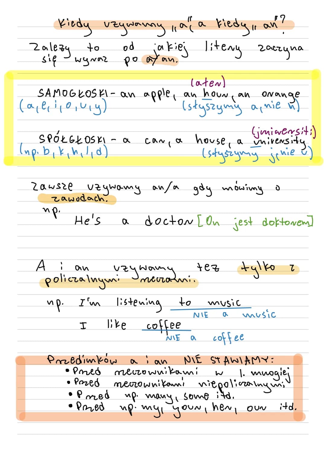 IMA
-tłumaczenie
- wymowa
- wyjaśnienie
Temat: Articles and quantifiers
a) Articles
1 a/an
Uzywamy ich gdy mówimy o czymś
ogólnym
np: