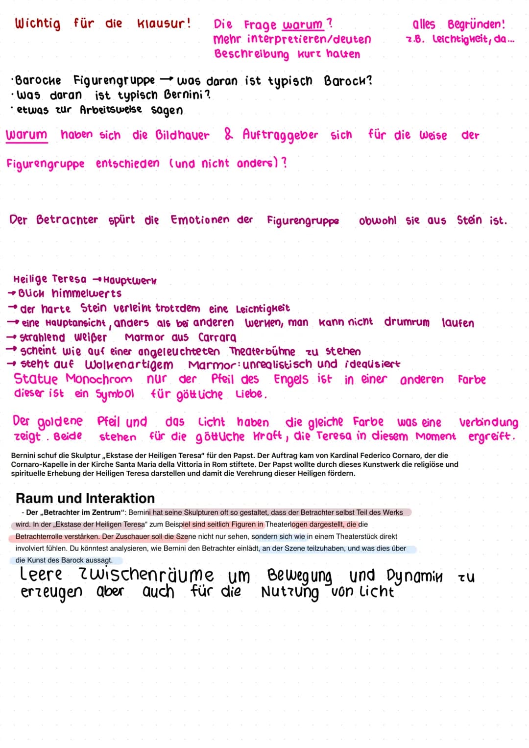 # Typisch Bernini
•Theatratische Inszenierung $\rightarrow$ kapelle so gestaltet, dass sie die Suulptur wie eine
Bühne einranmt
Dynamische