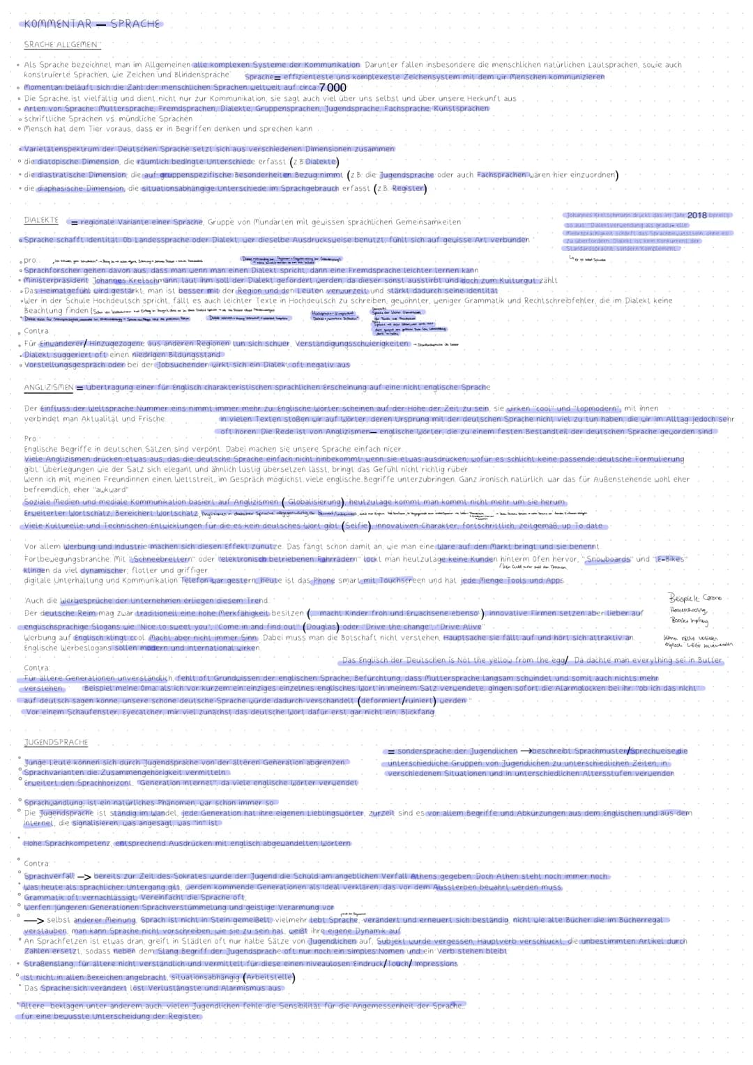 # KOMMENTAR - SPRACHE
SRACHE ALLGEMEN
Als Sprache bezeichnet man in Allgemeinen atte komplexen Systeme der Kommunikation Darunter fallen i