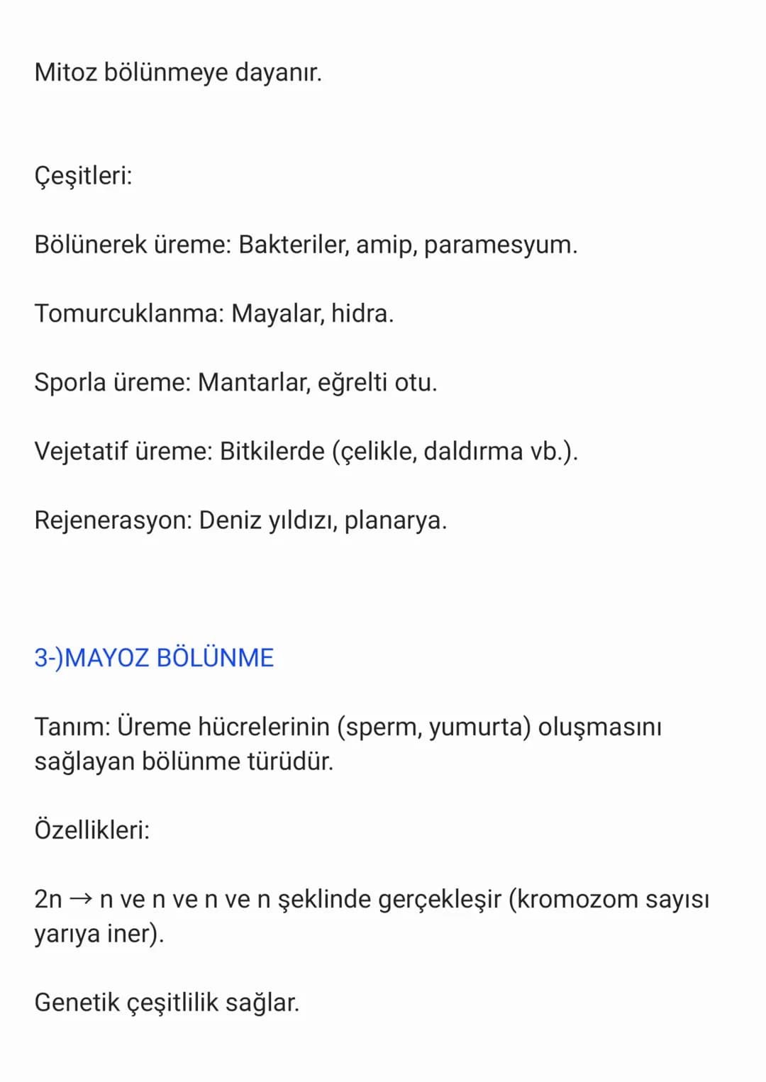 Biyoloji Sınavı
1-)MİTOZ BÖLÜNME
Tanım: Bir hücrenin bölünerek iki aynı genetik yapıya sahip
hücre oluşturmasıdır.
Özellikleri:
Tek hücr