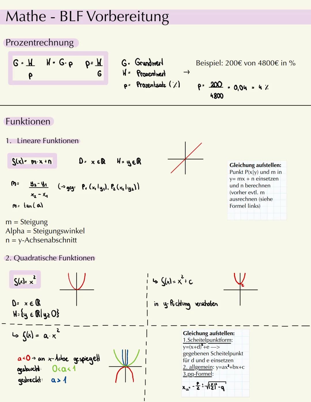 # Mathe - BLF Vorbereitung
Prozentrechnung
$G=\frac{W}{P}$ $H \cdot G \cdot p$ $p=\frac{W}{G}$
$G$. Grundwert
$W$= Prozentwert
$p$= Proze