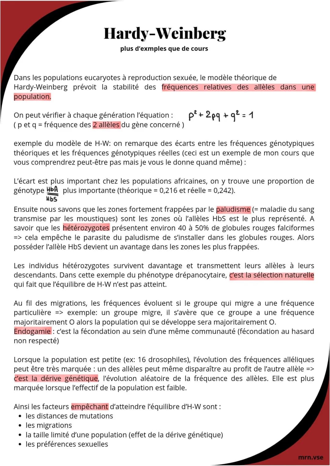 # Hardy-Weinberg
plus d'exmples que de cours
Dans les populations eucaryotes à reproduction sexuée, le modèle théorique de
Hardy-Weinberg