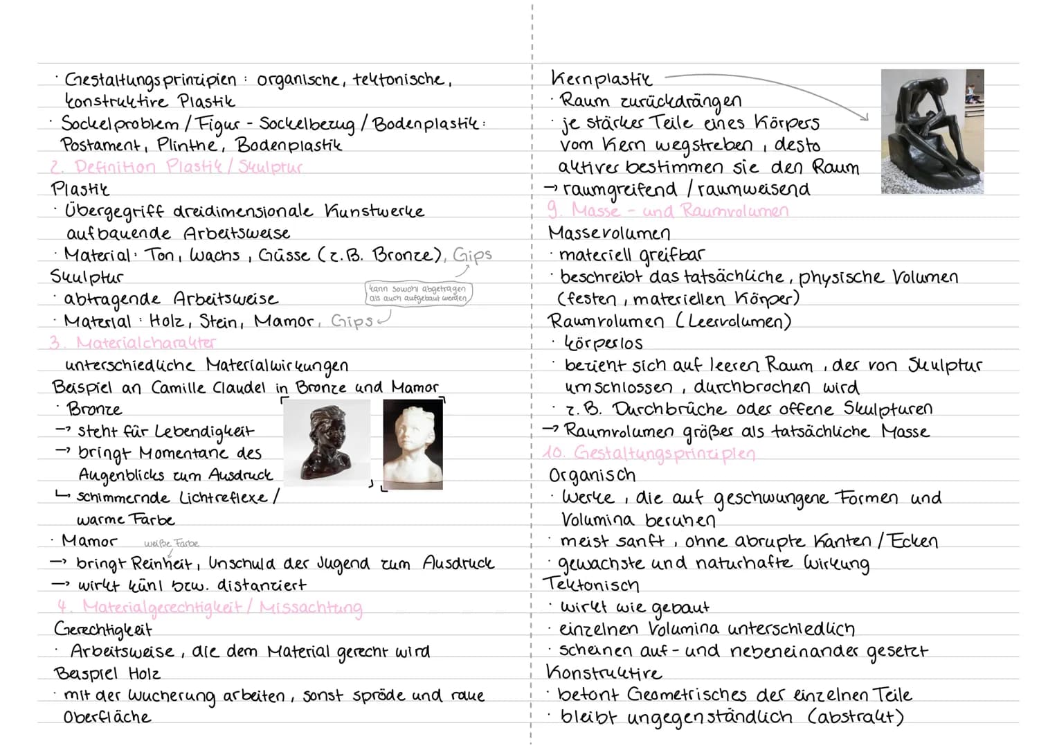 # Lernzettel Kunst - Werkanalyse zu Plastik und Skulptur
1. Aufbau Werkanalyse
Erster Eindruck
* subjektiven Eindruck nennen
* sponta