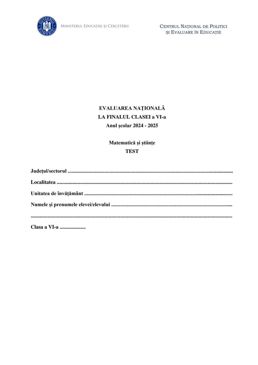 ERNUL
GUVE
MINISTERUL EDUCAŢIEI ŞI CERCETĂRII
ROMANIE
CENTRUL NAŢIONAL DE POLITICI
ŞI EVALUARE ÎN EDUCAȚIE
EVALUAREA NAȚIONALĂ
LA FINALUL C