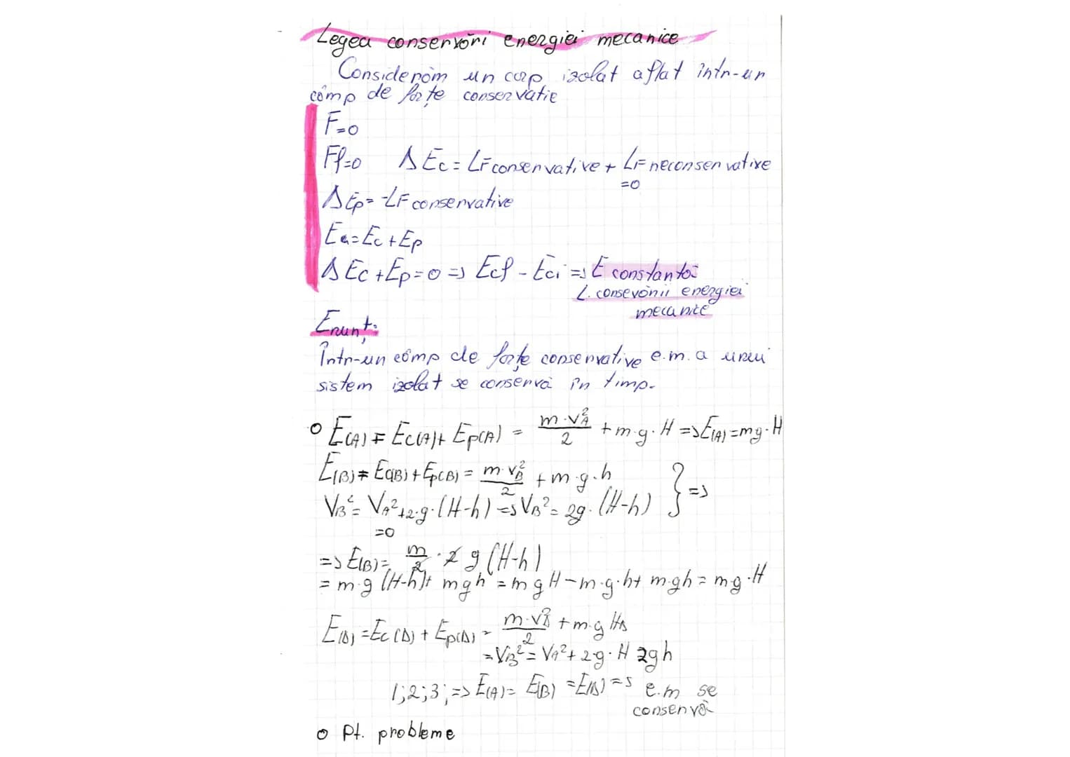 Legea conservori energiei mecanice.
Considerom un corp, izolat aflat intr-un
comp de forte conservatie
F=0
FR=0 SEC = LFconservative + LF ne