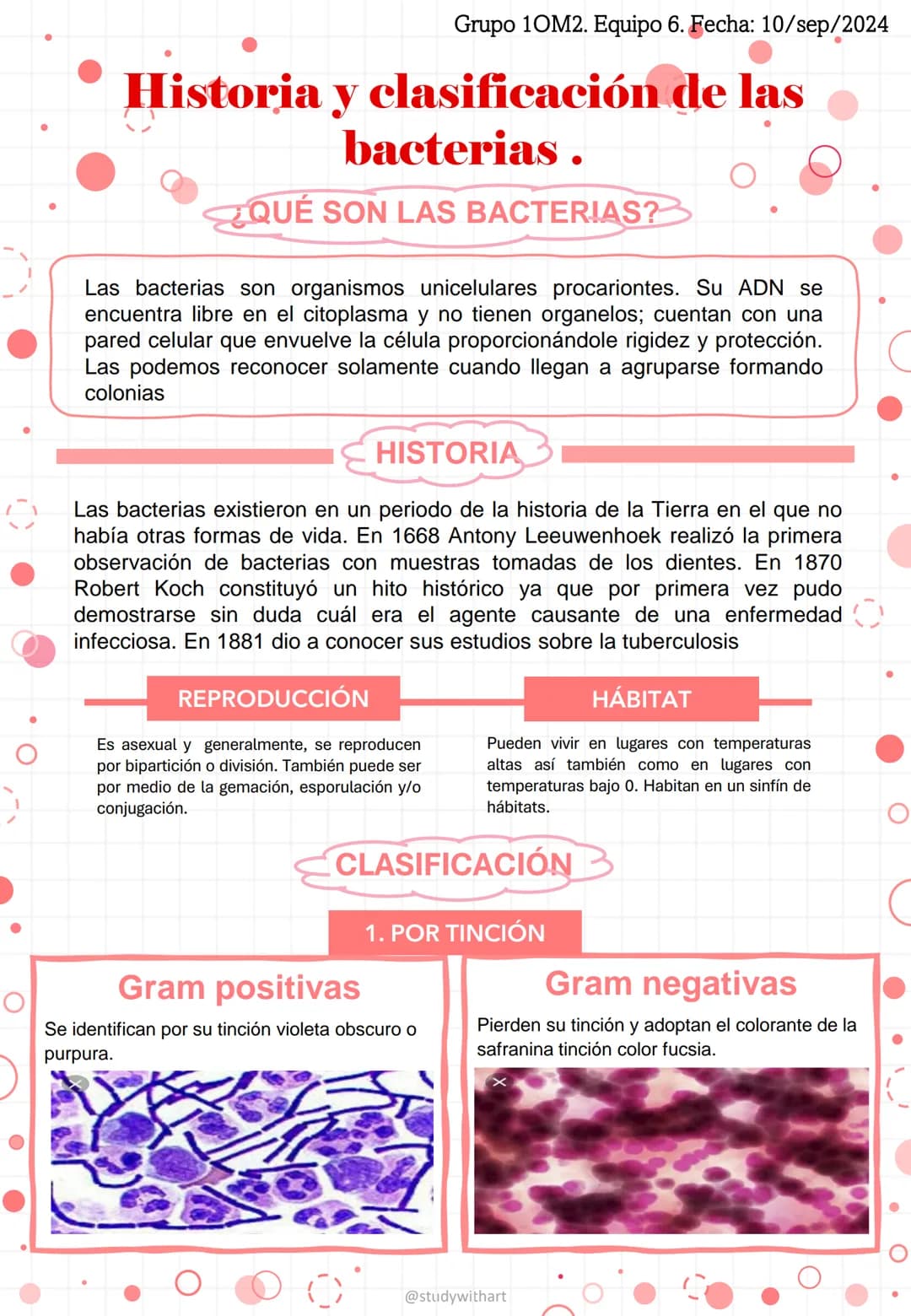 Grupo 10M2. Equipo 6. Fecha: 10/sep/2024
# Historia y clasificación de las
bacterias.
## ¿QUÉ SON LAS BACTERIAS?
Las bacterias son organi