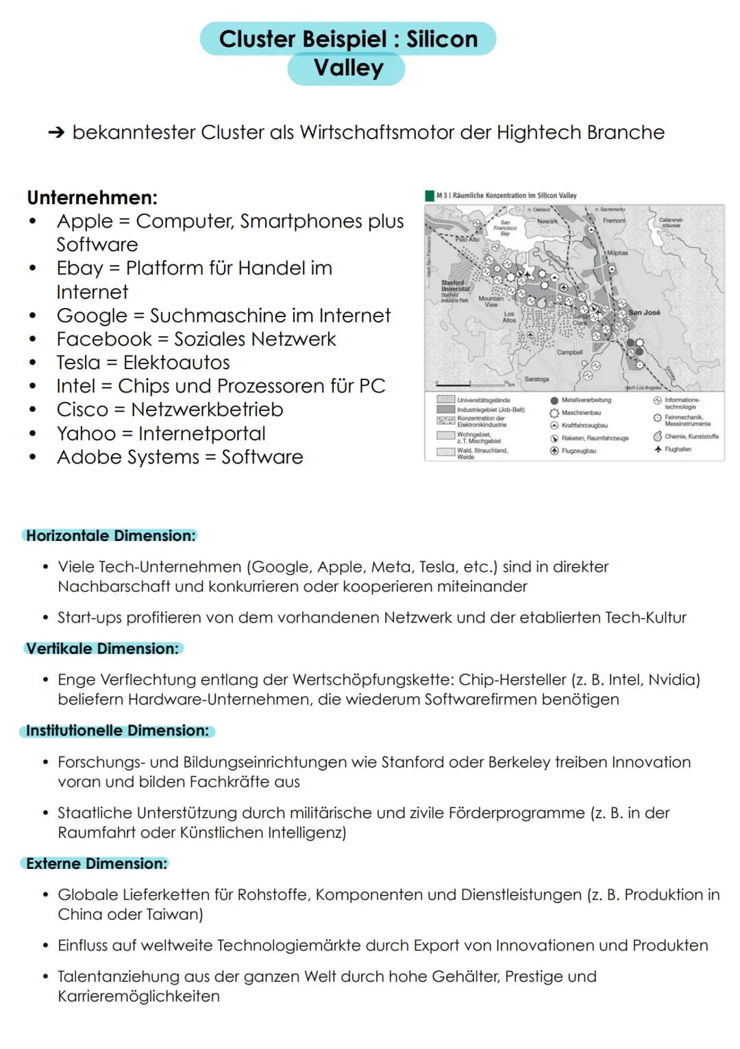Cluster
= bezeichnet eine räumliche Konzentration kooperierender und
rivalisierender Unternehmen & Institutionen innerhalb einer bestimmten