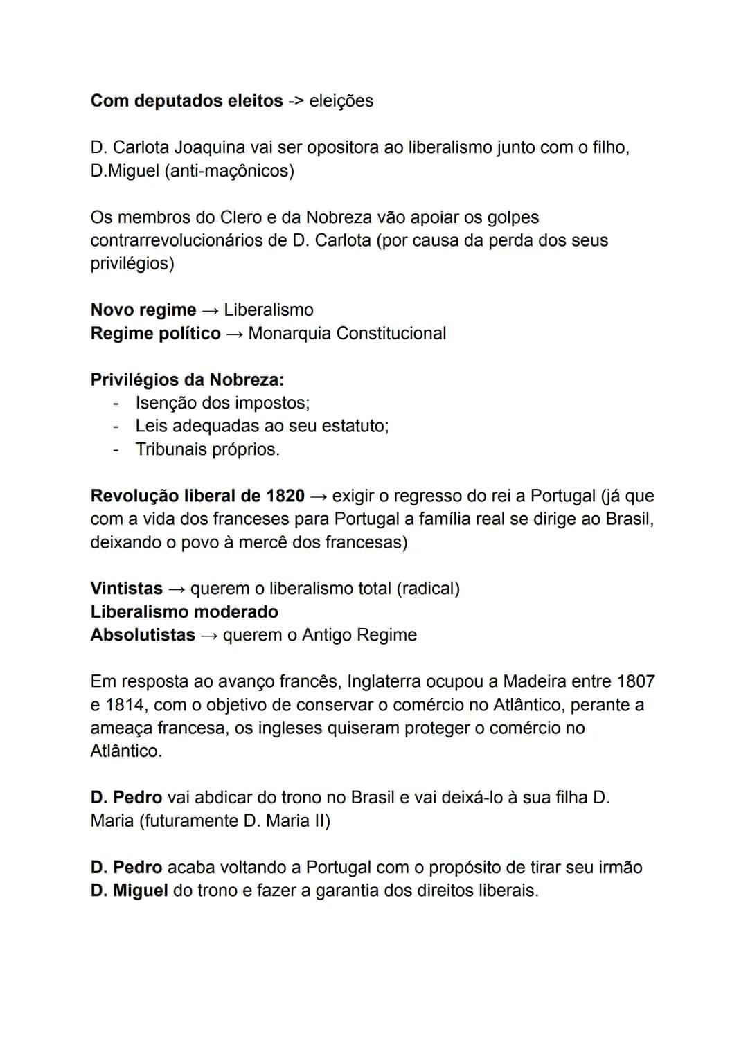 # Resumo de História
A revolução liberal em Portugal
Evolução do fim revolucionário:
Após a posição de Napoleão em França
- Convenção
- Di