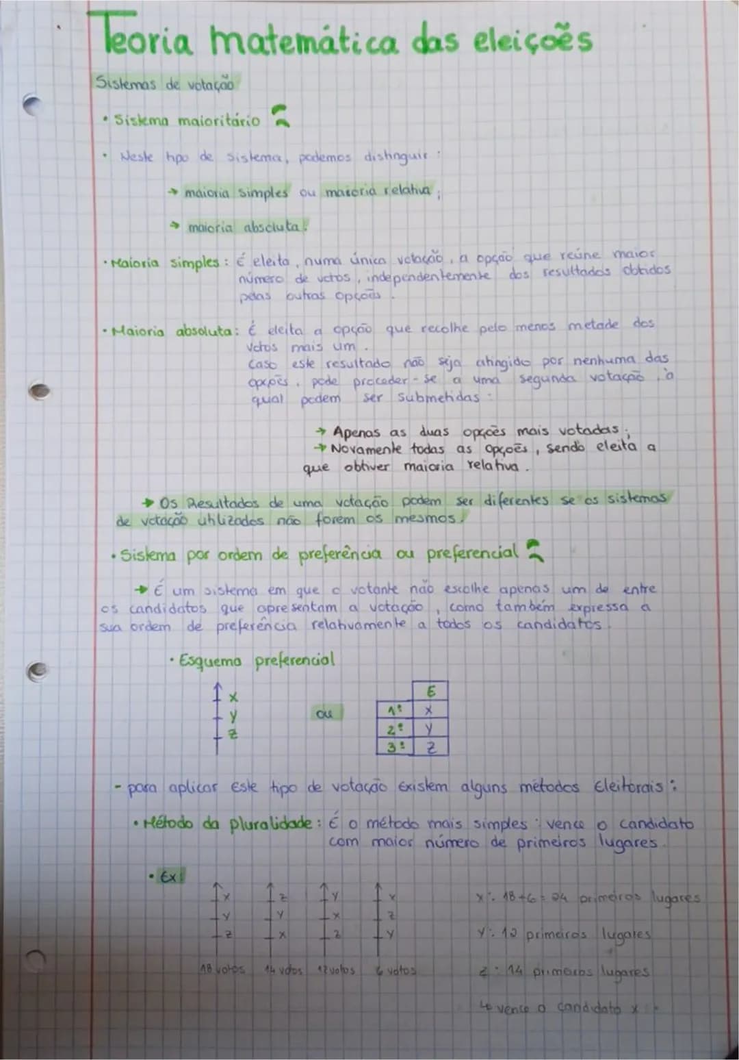 # 10o Ano
resumos # Teoria matemática das eleições
Sistemas de votação
* Sistema maioritário
Neste tipo de sistema, podemos distinguir