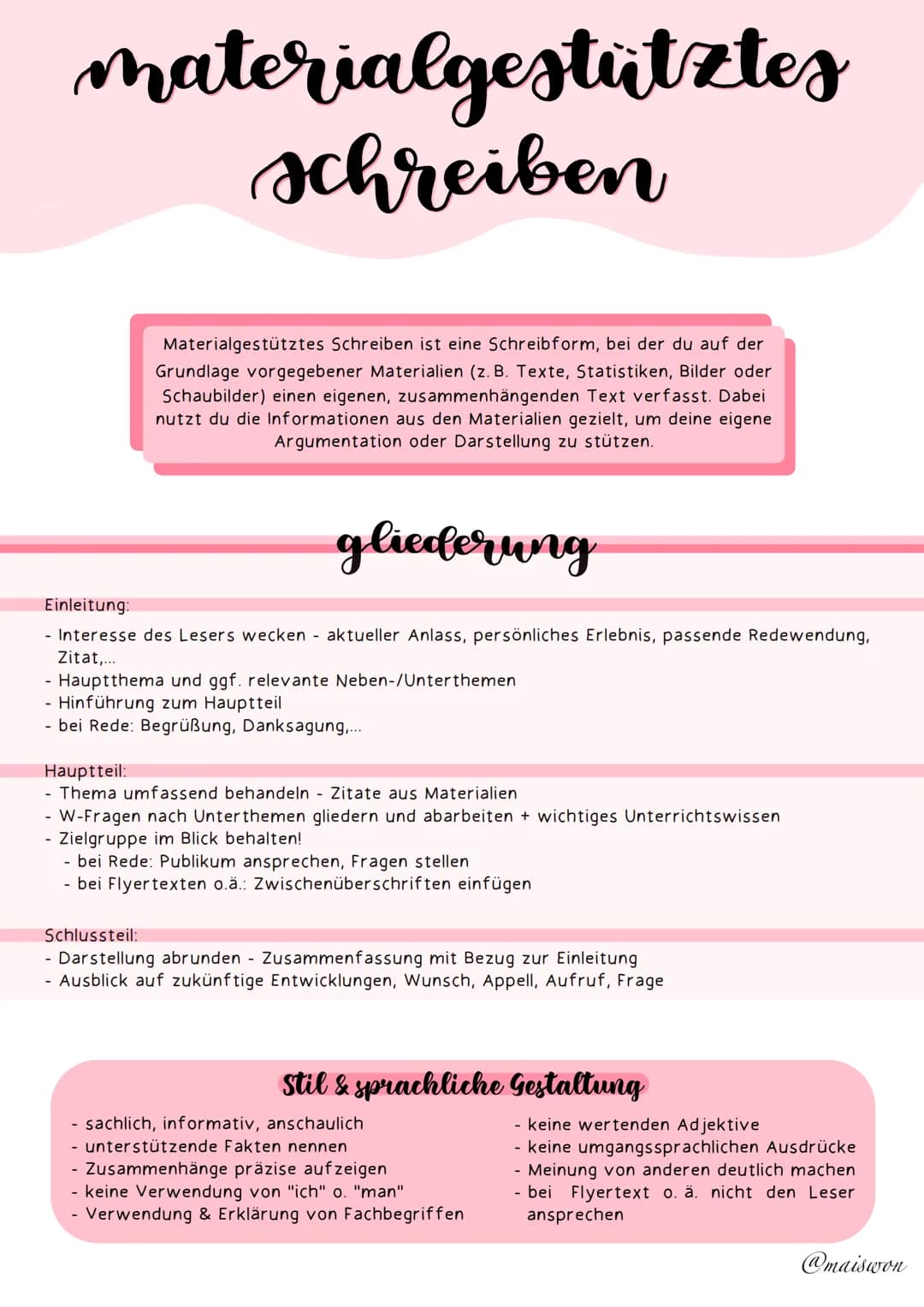 material-
gestütztes
schreiben # materialgestütztes
# schreiben
Materialgestütztes Schreiben ist eine Schreibform, bei der du auf der
Grun