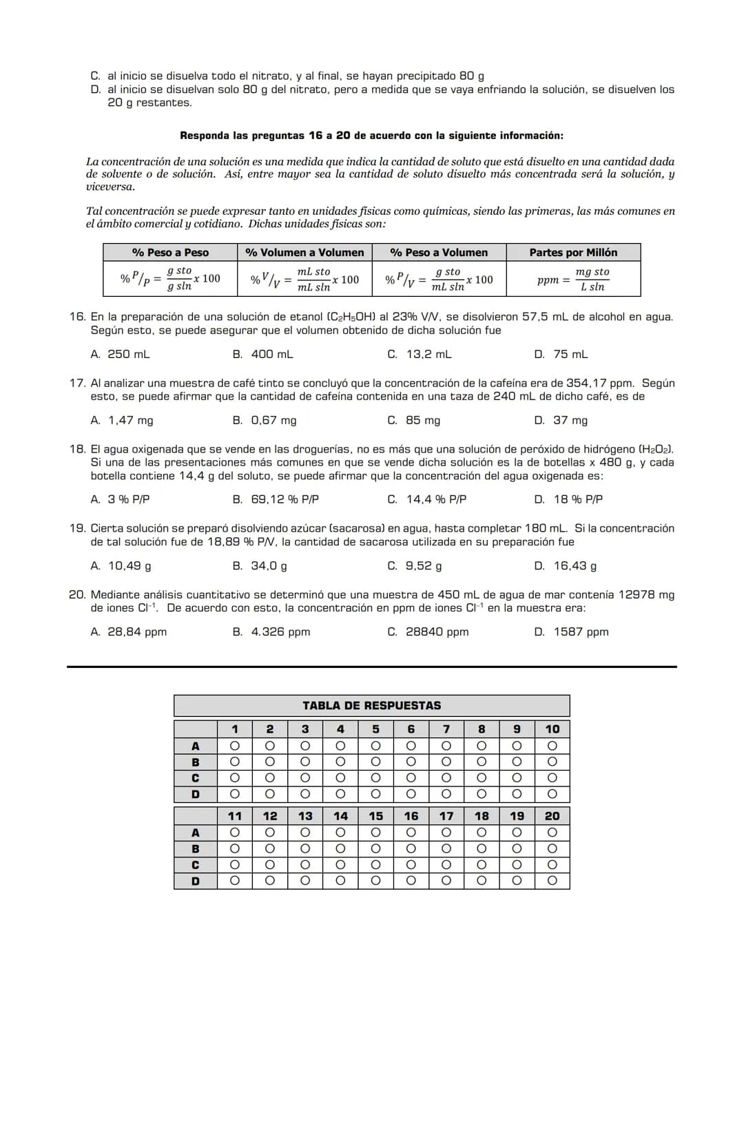 # INSTITUCIÓN EDUCATIVA
# MARÍA ANTONIA PENAGOS
Plan de Mejoramiento de Química - Test
SOLUCIONES: Generalidades - Clasificación - Solubili