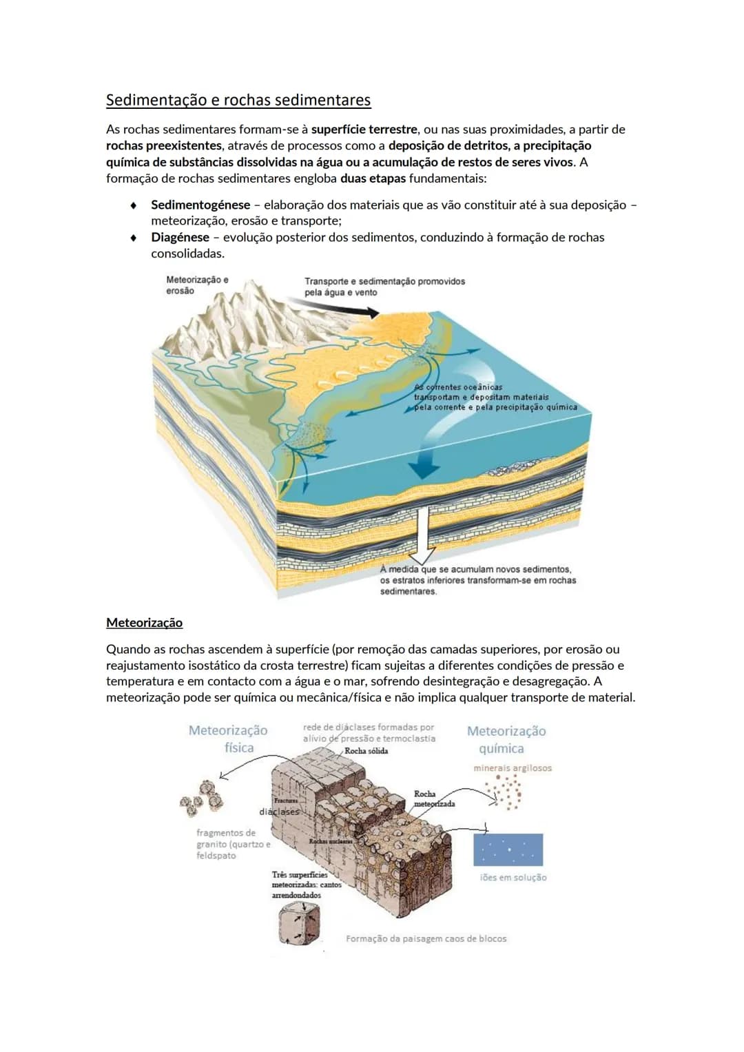 # Sedimentação e rochas sedimentares
As rochas sedimentares formam-se à superfície terrestre, ou nas suas proximidades, a partir de rochas