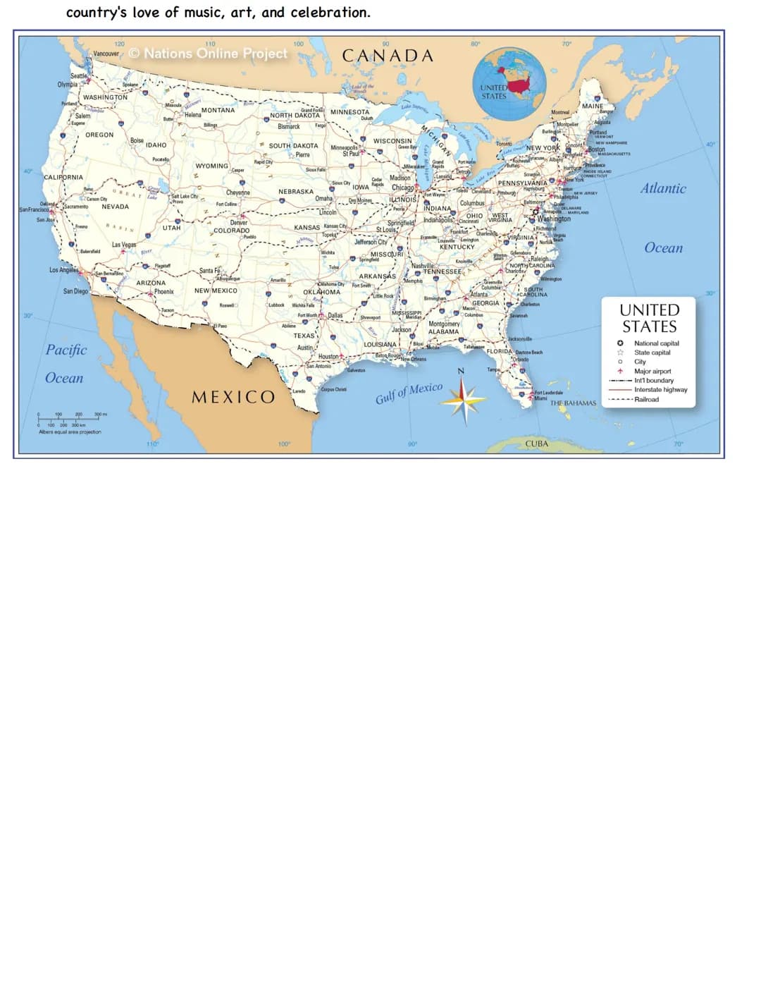 # 8. VISITING THE USA
GEOGRAPHY
• The USA covers an area about 9 million sq km.
• It is composed of 50 states. The states are joined toge