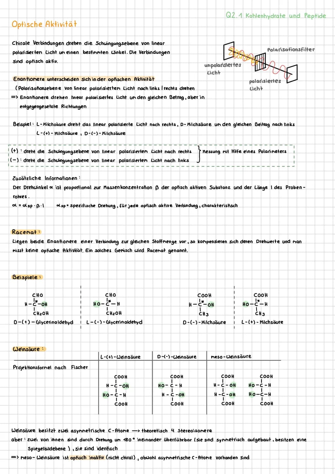 # Q2 Naturstoffe und Synthesechemie
## Q2.1 Kohlenhydrate und Peptide
Traubenzucker, Rohrzucker und Stärke gehören zur Stoffklasse der Koh