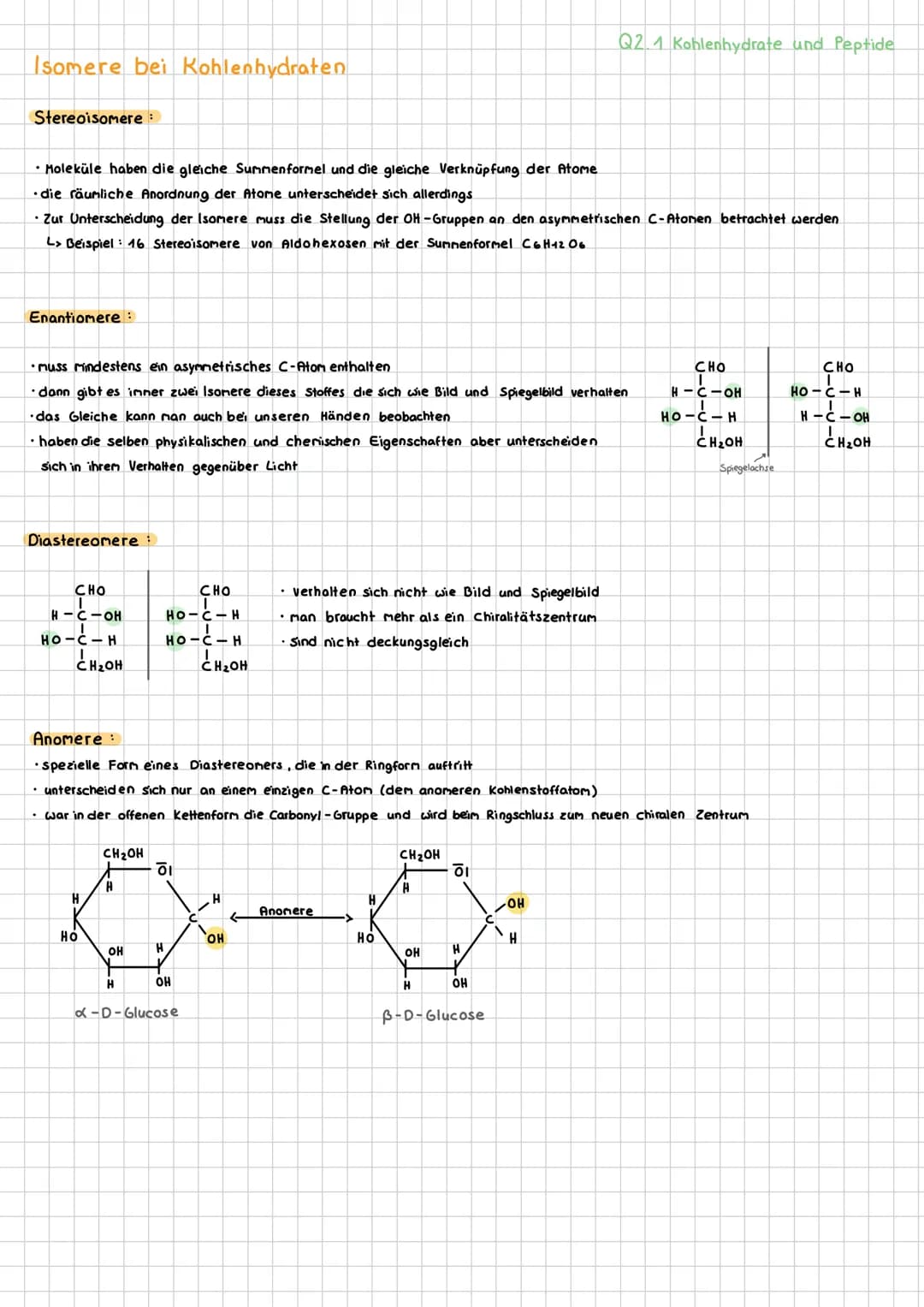 # Q2 Naturstoffe und Synthesechemie
## Q2.1 Kohlenhydrate und Peptide
Traubenzucker, Rohrzucker und Stärke gehören zur Stoffklasse der Koh