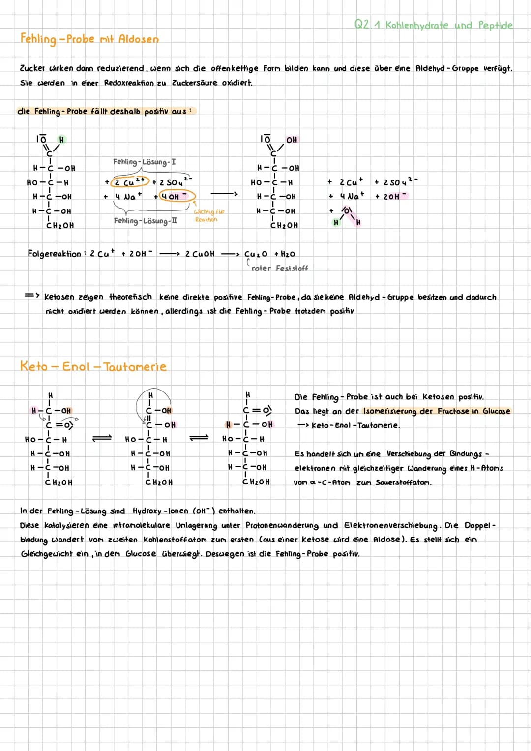 # Q2 Naturstoffe und Synthesechemie
## Q2.1 Kohlenhydrate und Peptide
Traubenzucker, Rohrzucker und Stärke gehören zur Stoffklasse der Koh