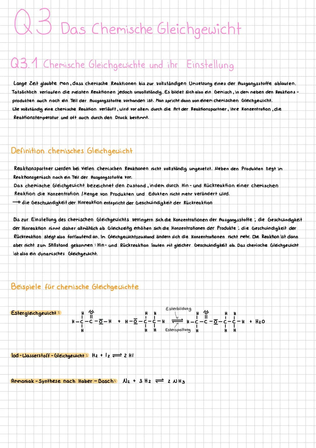 # Q3 Das Chemische Gleichgewicht
Q3.1 Chemische Gleichgewichte und ihr Einstellung
Lange Zeit glaubte man, dass chemische Reaktionen bis z