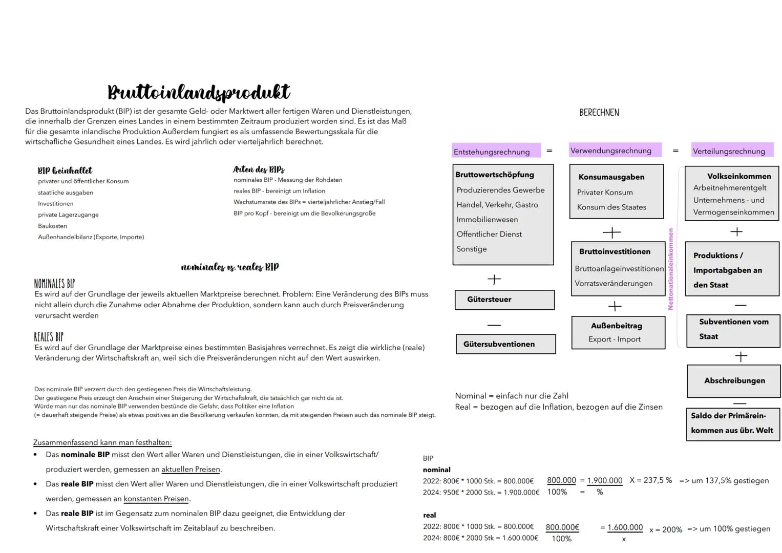 # Bruttoinlandsprodukt
Das Bruttoinlandsprodukt (BIP) ist der gesamte Geld- oder Marktwert aller fertigen Waren und Dienstleistungen,
die i